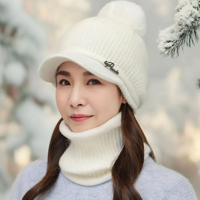 시산니 여성 여자 겨울 귀마개 방한 털 모자 골프 등산 비니 챙모자 겨울 방한 니트 비니 방한 모자 니트캡 방울 털모자 넥워머 세트