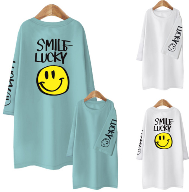 블론디 여성용 특양면 럭키스마일 7부 소매 티셔츠