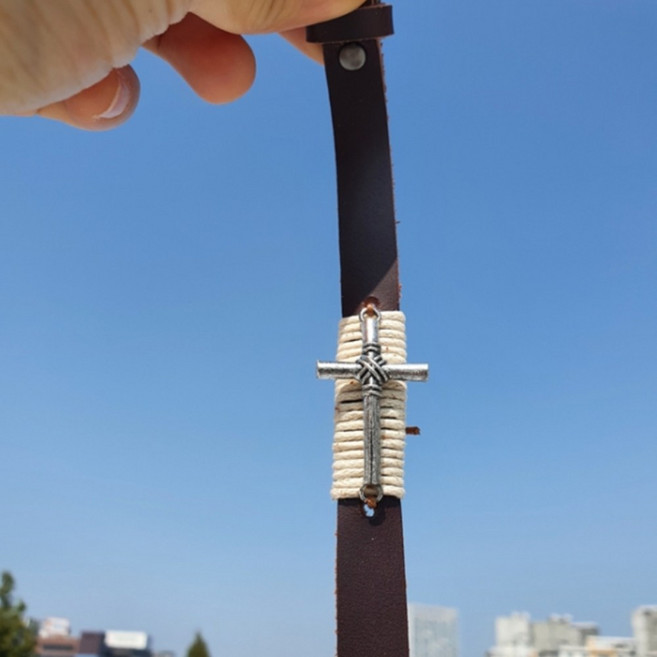 데일리 장신구 크로스 소가죽 25cm 종교 기도용 밴드 남여공용 스트랩 블랙