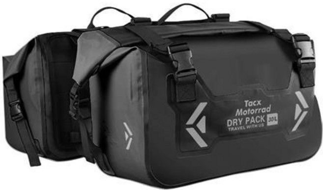 TACX 機車防水馬鞍包 48L/30L 大容量旅行收納, 全黑 30L*2
