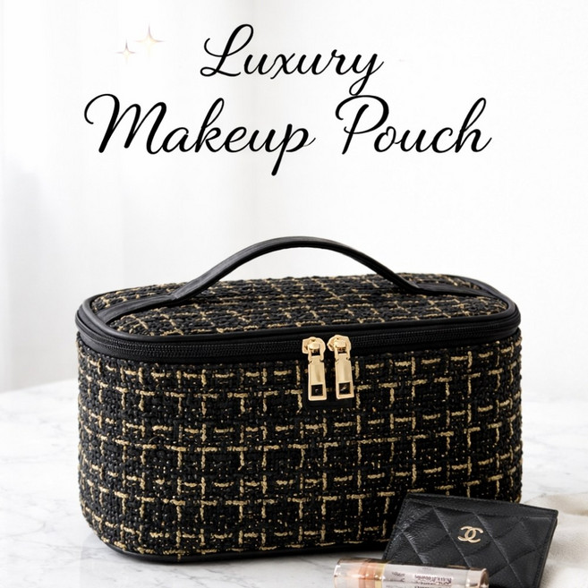 프리미엄 트위드 메이크업 파우치 세트 대용량 여행용 화장품 정리함