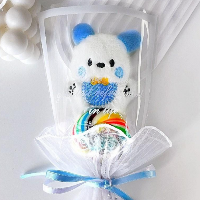 래프유 롤리팝 사탕 인형 꽃다발 선물, 파랑, 1개