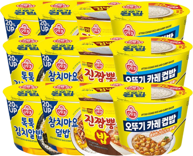 오뚜기 컵밥 4종 각 3개 참치마요덮밥 247g+톡톡김치알밥 222g+진짬뽕밥 217.5g+오뚜기카레 320g 1세트, 5세트