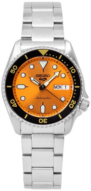 세이코 5 스포츠 SKX 스타일 미디 오렌지 다이얼 오토매틱 SRPK35K1 100M 남성용 시계