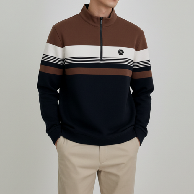 베러투데이 남성 골프웨어 파크골프 프리미엄 사카리바 보더 블럭 반집업 긴팔 티셔츠