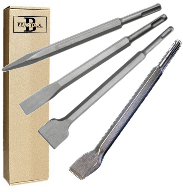 베어툴 SDS PLUS 4종 [포인트 + 20mm플랫 + 40mm플랫 + 40mm 곡형 플랫] 탄소강 함마 철거 포인트 플랫 치즐, 1세트, 본품(배터리없음)