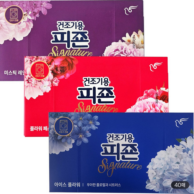 피죤 건조기시트 아이스플라워40매+미스틱레인40매+플라워페스티벌40매, 1개, 1세트