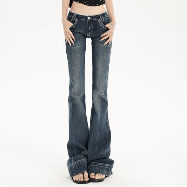 쁘띠꼬모 여성 로우웨이스트 부츠컷 데님팬츠 플레어 포켓 디테일 롱기장 WKX112106