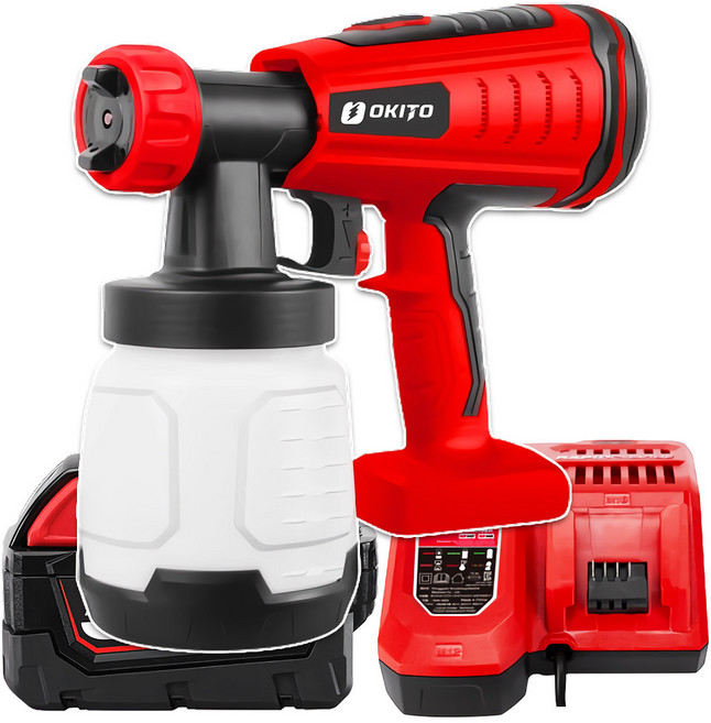 오키토 밀워키 18V 에어리스 전기 충전 스프레이건 무선 전동 도장기 페인트 분사기 후끼 KSG-77K 세트, 1개, 800ml