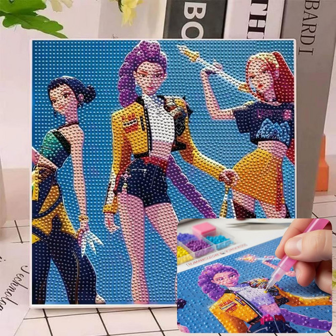 케데헌 굿즈 보석 비즈 십자수 십자수 캔버스형 보석 액자형 귀여운 헌트릭스 유치원선물, 20×20CM, 1개