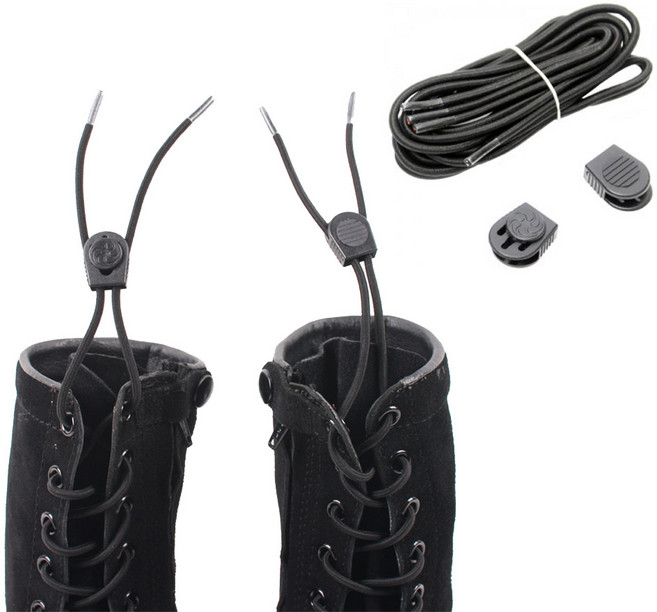 E03 군화끈 조임이 세트 고신축 검정 블랙 1초 고무줄 끈 군인 워커 전투화 신발 등산화 전술화 태성, 1개