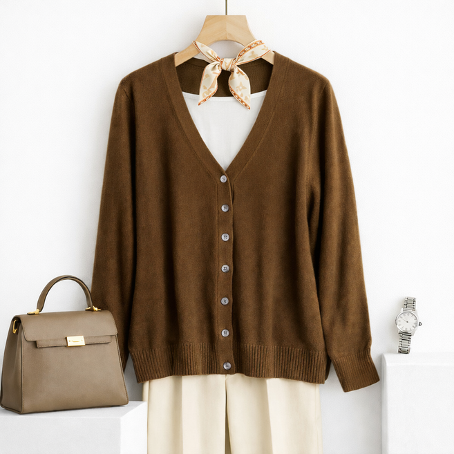 테럭스 여성 데일리 봄 가을 간절기 버튼 브이넥 가디건 FREE