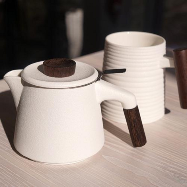 고원 계수나무 티포트세트( TEAPOT&MUG SET), 04.화이트포트1+화이트줄무늬머그잔2, 1개