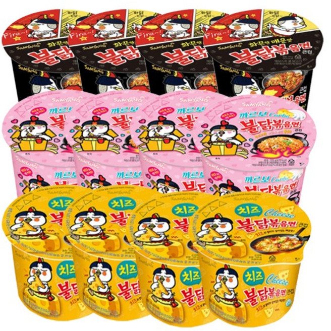 불닭큰컵 110g*4개+까르보큰컵 110g*4개+치즈불닭큰컵 110g*4개, 1개