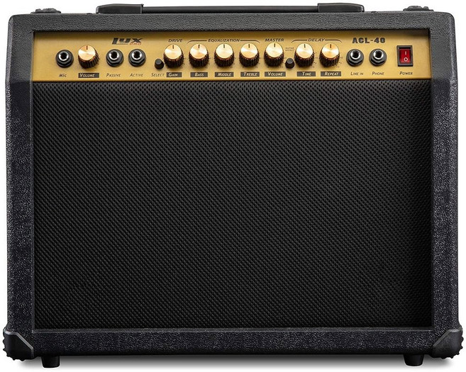 LyxPro 40와트 전기 기타 앰프 콤보 솔리드 스테이트 스튜디오 스테이지 8인치 4옴 스피커 커스텀 EQ 컨트롤 드라이브 지연 ¼ 패시브액티브마이크 입력 옥신 헤드폰 잭, 40 Watt, Blue