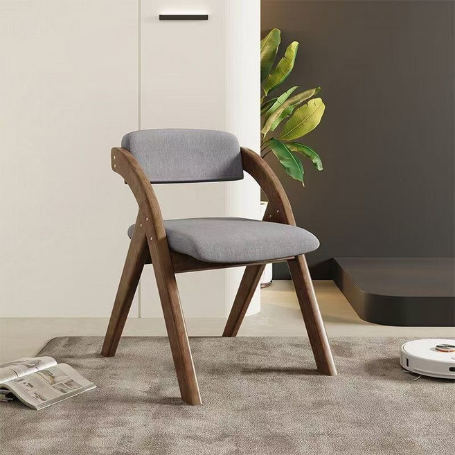 摺疊木椅加粗加厚靠背餐椅輕便家用辦公多功能可摺疊椅子, 1件, 胡桃色框架淺灰色布:如圖