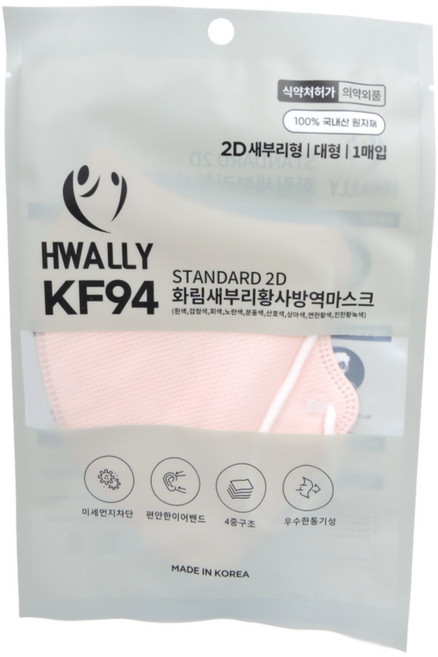 대형 화림마스크 KF94 2D 코랄 산호색 50매