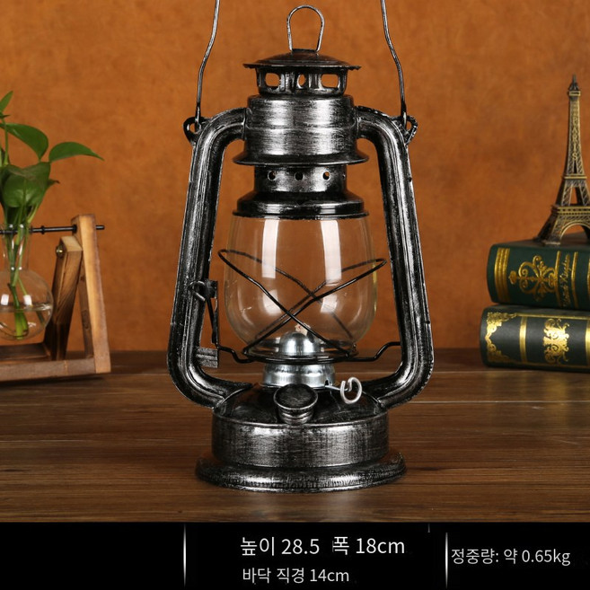 퓨어핸드 감성캠핑조명 레트로 파라핀 랜턴 휴대용 호야등 등유 램프, 1개, 215 실버 × 1개