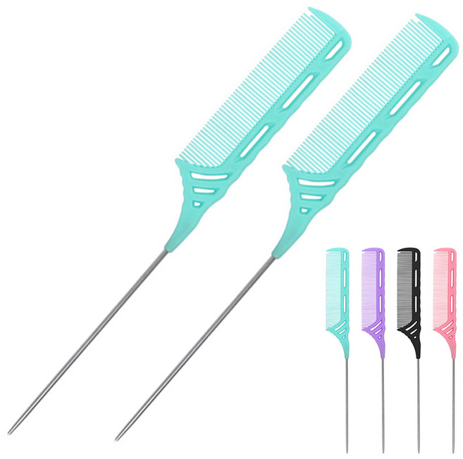 더빗다 안티스키드 와인딩 스틸 전문가용 꼬리빗, 2개, 민트