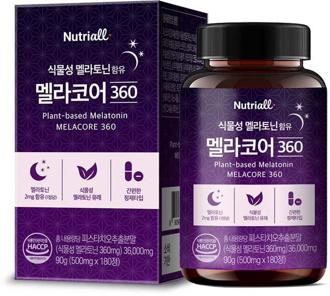 뉴트리올 식물성 멜라토닌 함유 멜라코어 360 90g, 1개, 180정 - 쿠팡