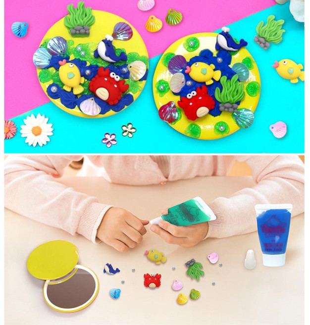 여름 바다표현 생크림클레이 비즈장식 손거울 만들기 5개 꾸미기세트 재밌는놀이 학습 취미