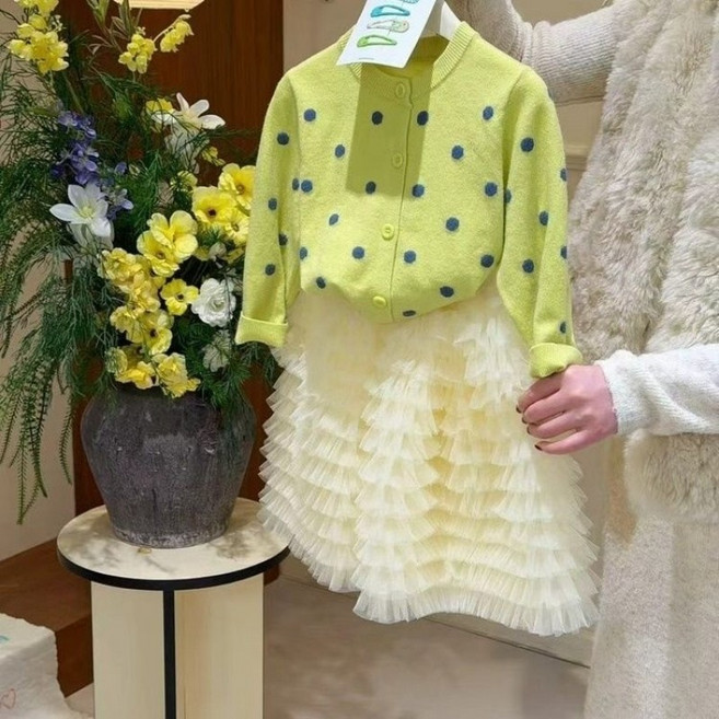해피유통귀여운 도트 가디건 + 레이어드 레이스 폭스커트 디자인14세 이상 디자인14세 이상