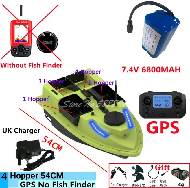 전문가용 분리형 4창고 무선 조종 낚시 보트 600M 99GPS 3KG 적재량 자동 복귀 씰 방수 소나 RC 미끼, 30 GPS NoFinder 2 6.8x1