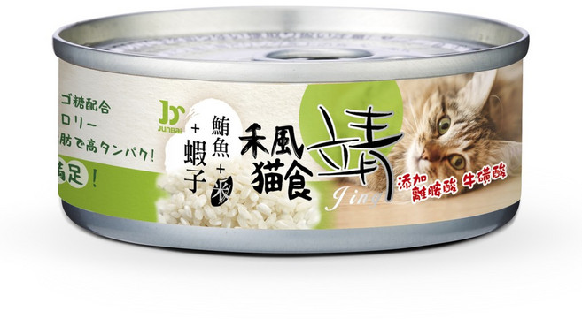 JUNBAI 禾風貓食 鮪魚加米加蝦貓罐頭, 1個, 禾風貓食-鮪魚+米+蝦