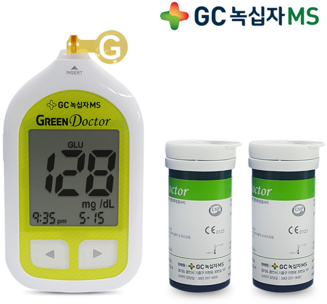 GC녹십자 MS 그린닥터 혈당측정기세트+ 시험지200매+알콜솜200매+채혈침 200개 혈당측정기 세트, 1세트