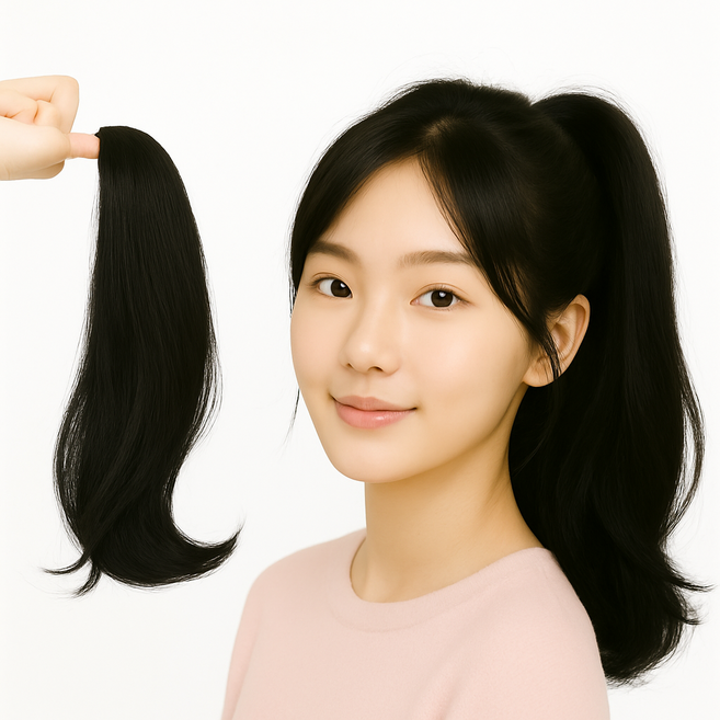 잇앤잇 포니테일 집게핀 가발 똥머리 가능한 여성 가발, 1개, 블랙