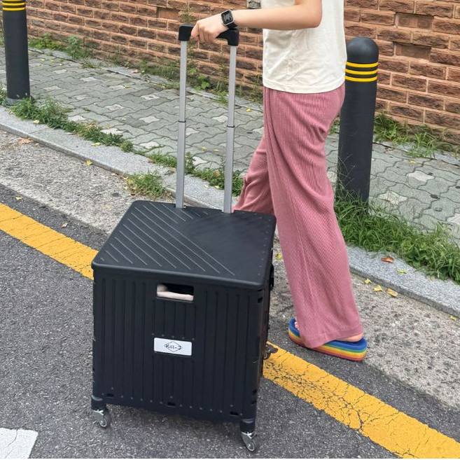 킬제이 접이식 폴딩카트 특대형 4바퀴 쇼핑카트 캠핑용 손수레 장바구니 뚜껑포함 프리미엄 핸드카트, 1개, 블랙