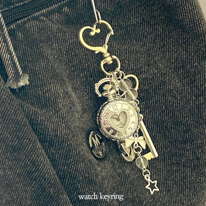[인싸템]실버 키치 별 시계 참 키링 (KEY)빈티지클래식하트시계키링