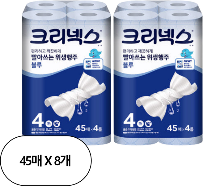 크리넥스 빨아쓰는 위생행주 블루 45매, 4롤, 2개