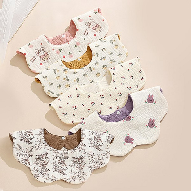 몽실이 360도 롤링 거즈면 방수 턱받이 5종 세트 유아 신생아 선물포장 무형광 아기 여아 남아
