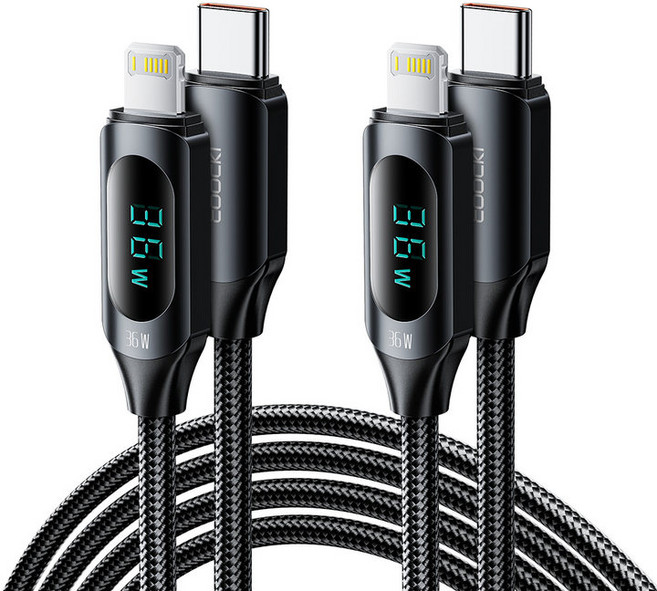 Toocki 아이폰 디스풀레이 C타입 라이트닝 8핀 고속 충전케이플, 2개, 블랙, 2m