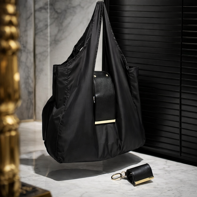 위핏마켓 대용량 휴대용 접이식 키링 장바구니, 블랙, 1개