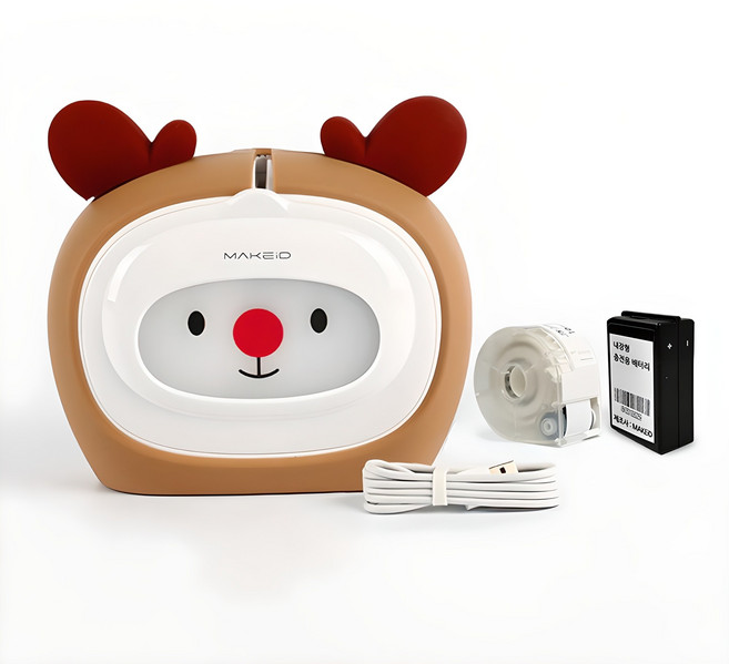 로드메일코리아 MAKEiD 캐릭터 무선 라벨프린터 + 라벨지 + 충전용배터리, 1개, MAKEiD-2700D 루돌프