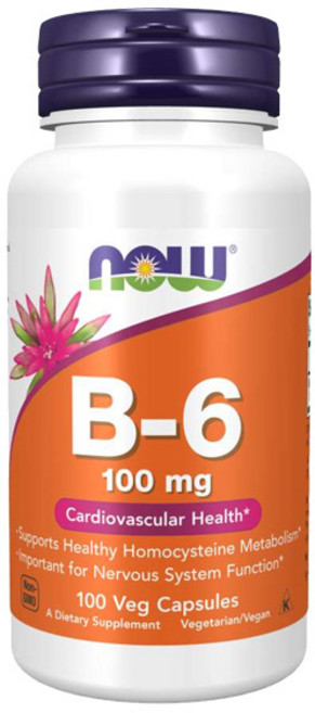 NOW Foods B-6 100mg / 비타민 B6 피리독신 / 심혈관 신경 건강 영양제, 2개, 100정