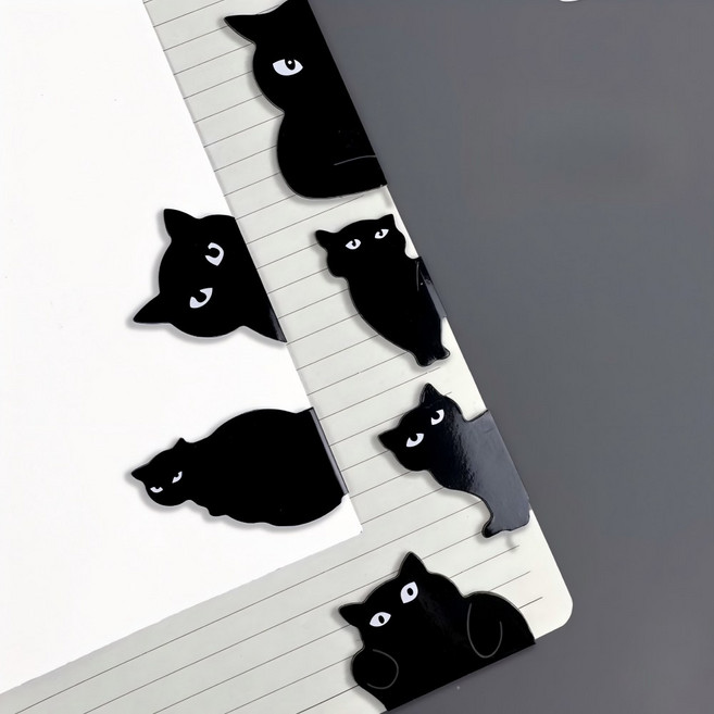 툴마담 고양이 마그네틱 자석 책갈피 북마크, 블랙, 6개