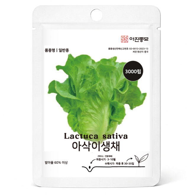 아삭이상추씨앗 아삭이생채 3000립 상추씨 종자 쌈채소 텃밭가꾸기 채소심기, 1개