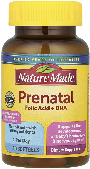 Nature Made 임산부용 엽산 + DHA 소프트젤 60정, NatureMade임산부용엽산DHA소프트젤60정, 1개 - 쿠팡