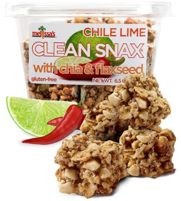 Melissa's 베지터블 비건 과자 스낵 멜리사의 클린 스낙스 치아씨드와 아마씨 포함 글루텐 프리 포장 간식 재료 인공 향료 없음 저나트륨 건강한 바삭한 5개입 크랜베리, 칠레 라임, 6.5온스 (5팩), 1개