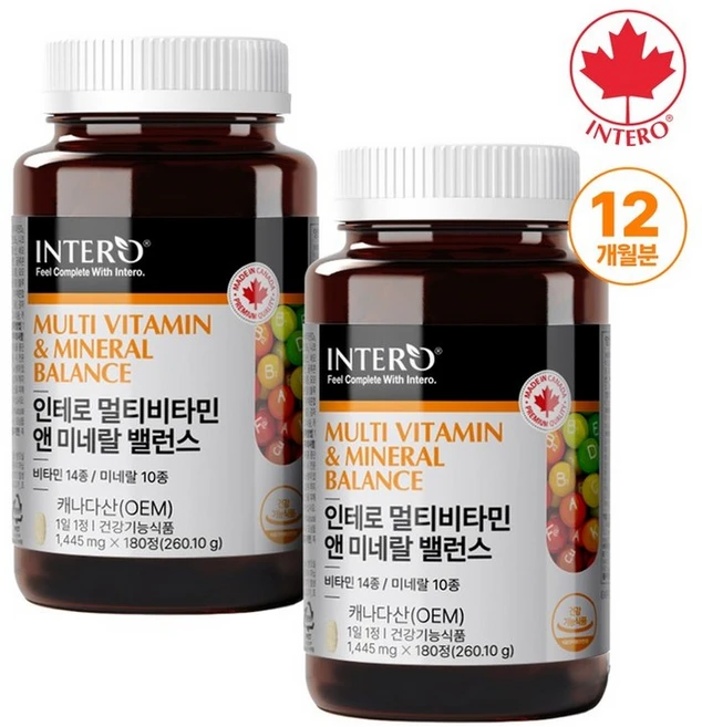인테로 멀티비타민 앤 미네랄 밸런스 24종 180정 X 2병 12개월분 남성 여성 종합비타민 - 쿠팡