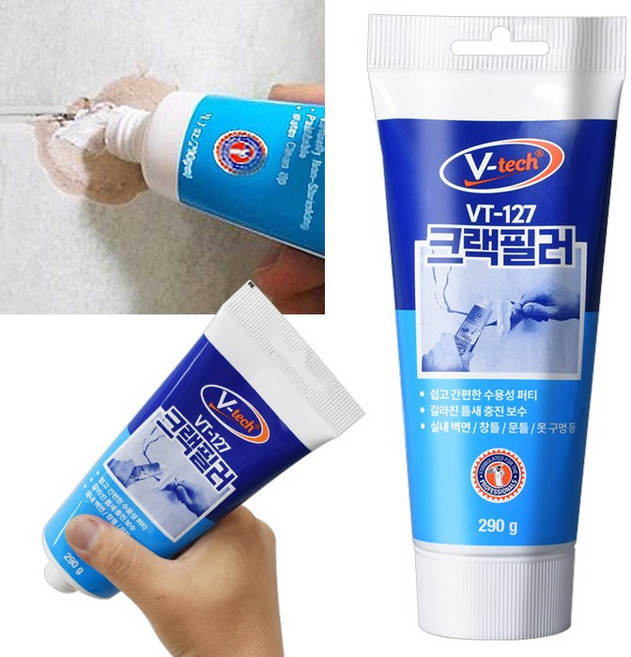 브이텍 VT-127 크랙 필러 290g 못자국 시멘트 빠데 빠다 금간 깨진 크랙보수제