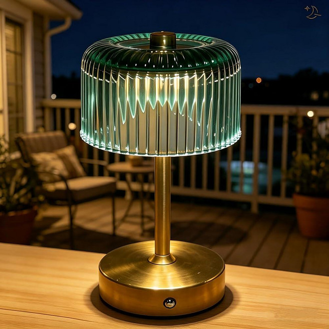 PINjiaju Cordless Glass Table Lamps 3 Color Rechargeable Battery Operated Small Lamp Dimmable To