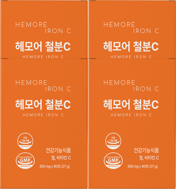 빈혈 고함량 어지럼증 도움 영양제 체내흡수 철분제, 90정, 4개