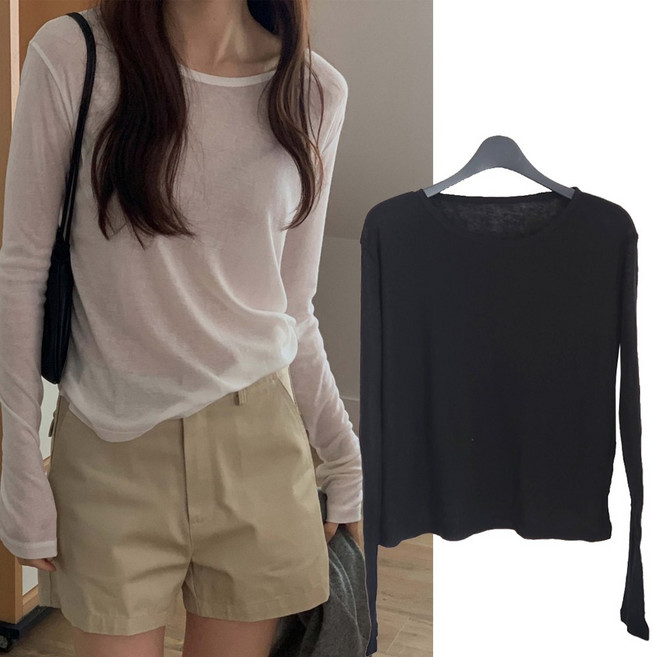 r166 제로 텐셀티 시스루 긴팔티 레이어드 이너티