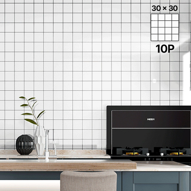 앙플러스 접착식 인테리어 주방 대리석 타일 시트지, 사각타일