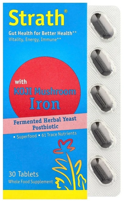 Bio Strath 발효 허브 효모 포스트바이오틱 고지버섯 철분 함유 30정, 1개 - 쿠팡