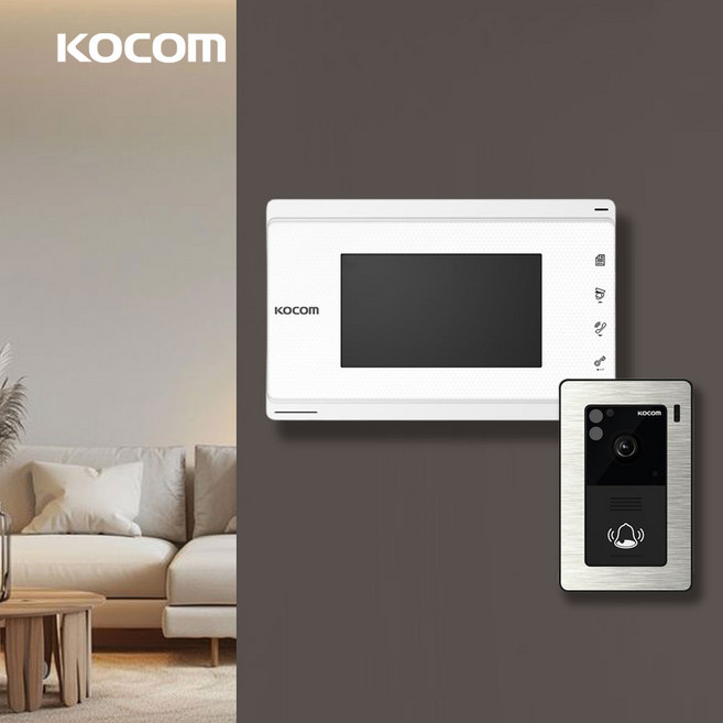 코콤 아날로그 2선식 비디오폰 KVP-70C 노출형 초인종 포함 세트, (설치안함)